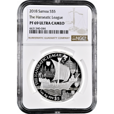 Samoa 5 dollars 2018, NGC PF69 UC, "The Hanseatic League" Top Pop