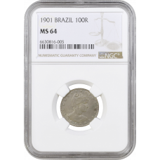 Brazil 100 reis 1901, NGC MS64, "First Republic (1889 - 1942)"