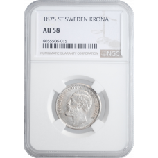 Sweden 1 krona 1875 ST, NGC AU58, "King Oscar II (1873 - 1907)"