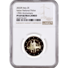 Italy 2 Euro 2022, NGC PF69 UC, "170th Anniv. - Italian National Police" Top Pop