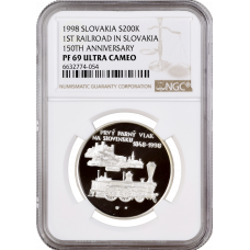 Slovakia 200 korun 1998, NGC PF69 UC, "Railway in Slovakia" Top Pop