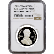 Germany - GDR 10 mark 1976, NGC PF68 UC, "150th Anniv. - Carl Maria von Weber"