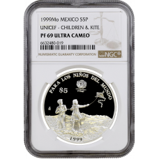 Mexico 5 pesos 1999, NGC PF69 UC, "UNICEF - Kite"