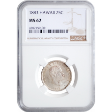 Hawaii 1/4 dollar 1883, NGC MS62, "King Kalakaua (1874 - 1891)"