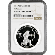 Monaco 10 euro 2014, NGC PF69 UC, "Hercules" Top Pop