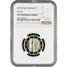 San Marino 2 euro 2017, NGC PF70 UC, "750th Anniver. - Birth of Giotto" Top Pop