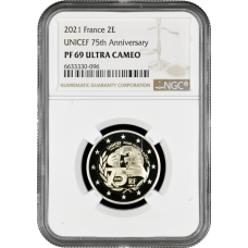 France 2 euro 2021, NGC PF69 UC, "75th Anniversary - UNICEF"