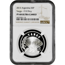 Argentina 5 pesos 2013, NGC PF68 UC, "Tango" Top Pop