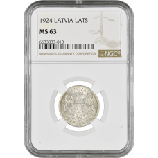 Latvia 1 lats 1924, NGC MS63, "First Republic (1922 - 1940)"