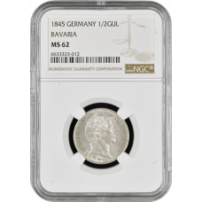 Bavaria 1/2 gulden 1845, NGC MS62, "King Ludwig I (1825 - 1848)"