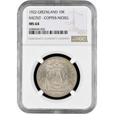 Greenland 10 kroner 1922, NGC MS64, "The Cryolite Mining and Trading Company"