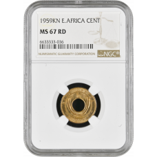 British East Africa 1 cent 1959 KN, NGC MS67 RD, "Queen Elizabeth II (1953 - 1967)" Top Pop