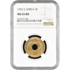 British East Africa 5 cents 1952, NGC MS65 RD, "King George VI (1937 - 1952)"