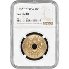 British East Africa 10 cents 1952, NGC MS66 RD, "King George VI (1937 - 1952)"