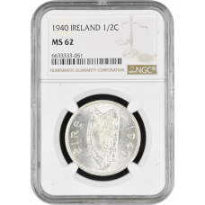 Ireland 1/2 crown 1940, NGC MS62, "Republic of Ireland (Éire) (1939 - 1969)"