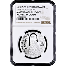 Slovakia 10 euro 2012, NGC PF70 UC, "Master Paul of Levoсa" Top Pop