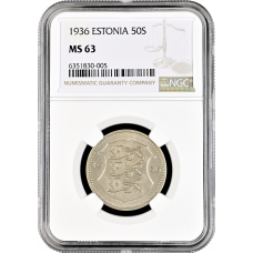 Estonia 50 senti 1936, NGC MS63, "1st Republic (Kroon) (1928 - 1940)"