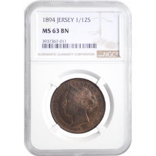 Jersey 1/12 shilling 1894, NGC MS63 BN, "Queen Victoria (1841 - 1901)"