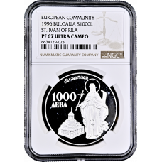 Bulgaria 1000 leva 1996, NGC PF67 UC, "Saint John of Rila"