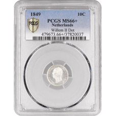 Нидерланды 10 центов 1849 г., PCGS MS66+, "Король Виллем II (1840 - 1849)"