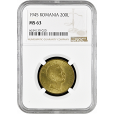 Romania 200 lei 1945, NGC MS63, "King Michael I (1940 - 1947)"