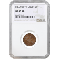 Montenegro 2 para 1906, NGC MS63 RB, "King Nikola I (1906 - 1918)"