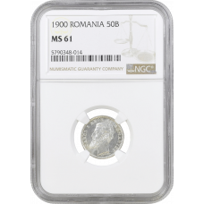 Romania 50 bani 1900, NGC MS61, "King Carol I (1881 - 1914)"