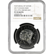 Canada 20 dollars 2017, NGC PF70 MATTE, " The Little Brown Bat" Top Pop