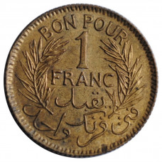 Tunisia 1 franc 1945, AU, "Bon Pour (1921 - 1945)"