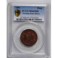 German East Africa 1 pesa 1891, PCGS MS65RB, "Rupie (pre-decimal) (1890 - 1903)"