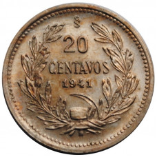 Chile 20 centavos 1941 So, BU, "Republic of Chile (1899 - 1959)"