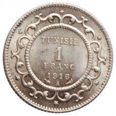 Tunisia 1 franc AH 1335 (1916), UNC, "French protectorate (1890 - 1957)"