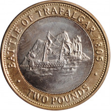 Gibraltar 2 pounds 2005 , UNC, "200th anniversary of the Battle of Trafalgar"