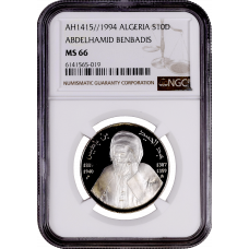 Algeria 10 dinars 1994, NGC MS66, "Abdelhamid Benbadis (1889 - 1940)"