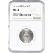 Austria 50 groschen 1934, NGC MS64, "First Republic (Shilling) (1925 - 1938)"