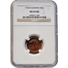 Albania 5 qindar leku 1926, NGC MS65 RB, "Kingdom of Albania (1925 - 1938)"