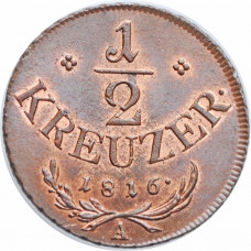 Austria 1/2 kreuzer 1816 A, UNC, "Emperor Franz II (1806 - 1835)"