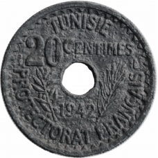 Tunisia 20 centimes 1942, UNC, "French protectorate (1890 - 1957)"