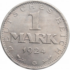 Germany 1 mark 1924 G, UNC, "Weimar Republic (Mark) (1919 - 1925)"