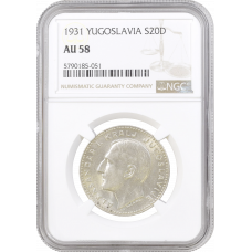 Yugoslavia 20 dinara 1931, NGC AU58, "King Alexander I (1921 - 1934)"