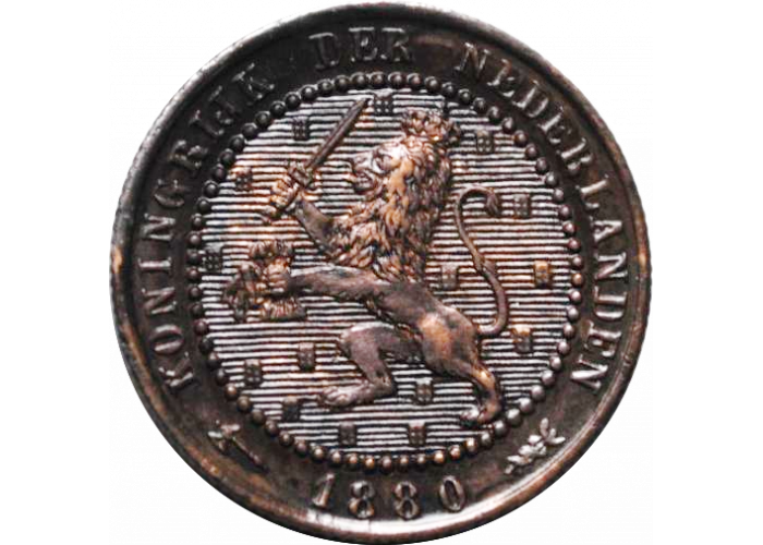 Нидерланды 1 цент 1880 г., XF, "Король Виллем III (1849 - 1890)"