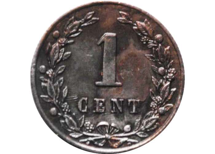 Нидерланды 1 цент 1880 г., XF, "Король Виллем III (1849 - 1890)"