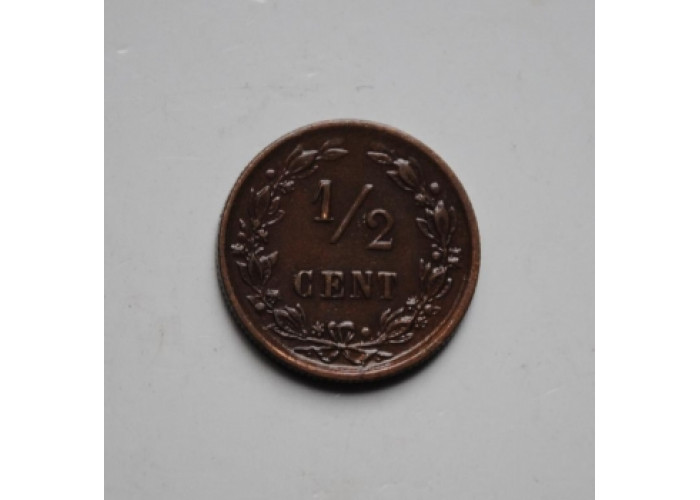 Нидерланды 1/2 цента 1885 г., XF, "Король Виллем III (1849 - 1890)"